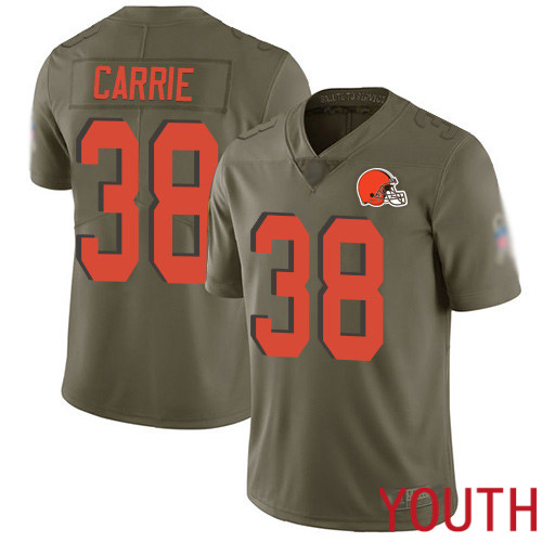 Cleveland Browns T J Carrie Youth Olive Limited Jersey #38 NFL Football 2017 Salute To Service